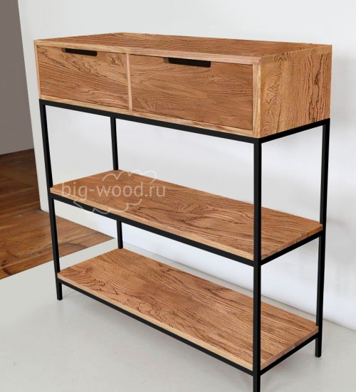 Деревянная консоль с ящиками на тонких металлических ножках
